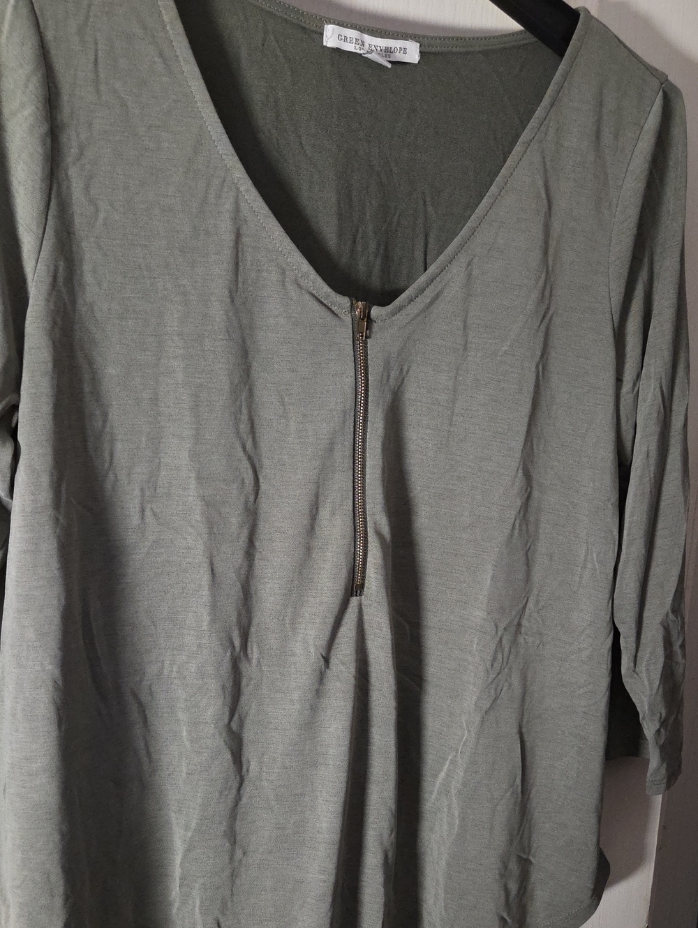 Green Envelope Olive Green Zip-Front Long Sleeve Tee